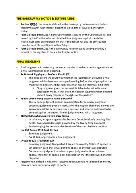 Lecture 2 Part 1 Bankruptcy Notice And Setting Aside The Bankruptcy Notice And Setting Aside