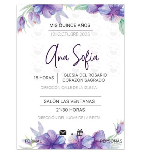 Invitación Quince Años Violetas Invitaciones Digitales Invitaciones