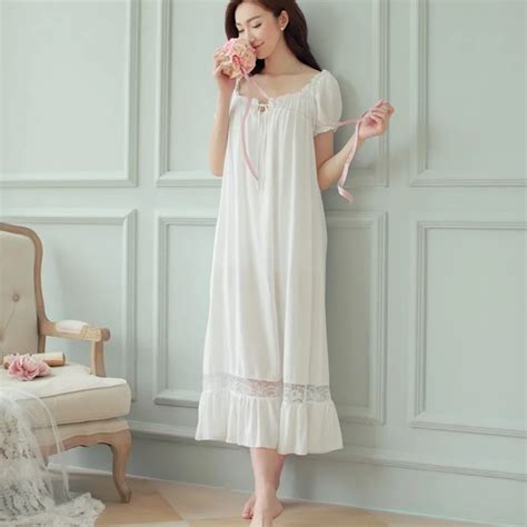 Women Short Sleeves Nightgown Summer New Slash Neck Sleepwear Cotton