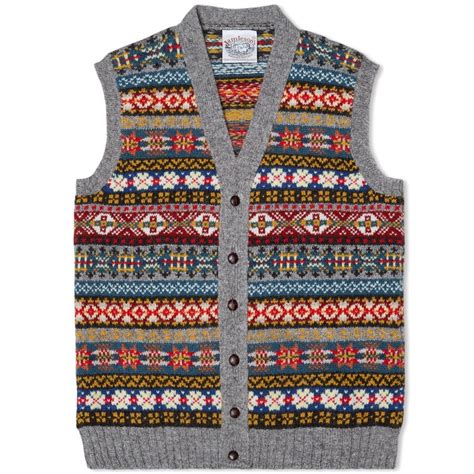 Jamieson S Of Shetland Jacquard Fair Isle Vest Grey Multi END