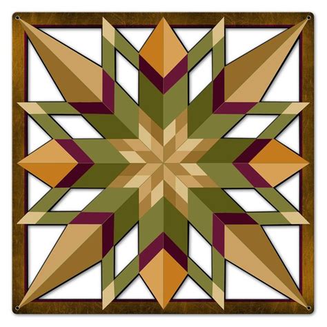 Barn Quilt Sign Sixteen Point Star Earth Tones Cutouts Style Square