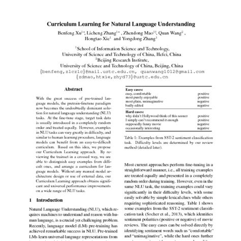 Curriculum Learning For Natural Language Understanding ACL Anthology