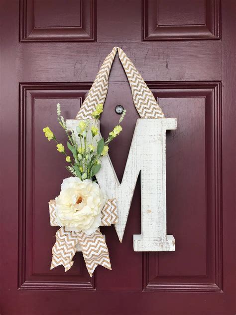 Letter Door Hanger Front Door Wreath Whitewashed Letter Etsy