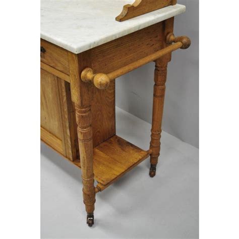 Eastlake Victorian Marble Top Oak Wash Stand Commode Tile Backsplash