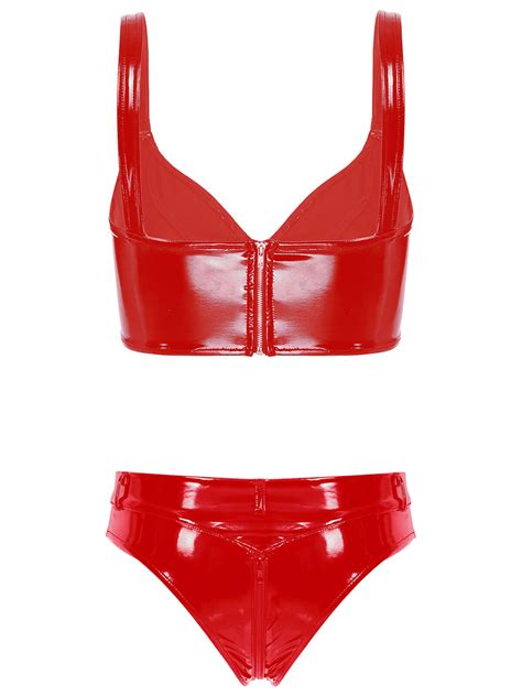 Women S Brazilian Liquid Wet Look Bikini Swimsuit Metalic Shiny Lingerie Set EBay