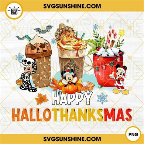 Mickey Happy HalloThanksMas Coffee Latte PNG, Halloween Party, Thanksgiving PNG, Christmas PNG