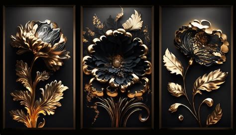 Premium Photo Fractal Flowers Golden And Black Liquid Marble Background