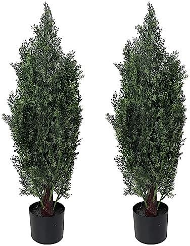 2 Pack Artificial Topiary Cedar Trees Potted Indoor Outdoor Plants