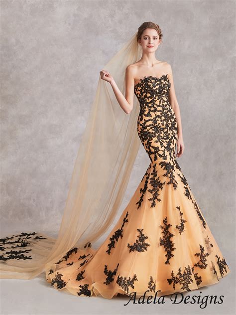 Gold Black Mermaid Wedding Dress Adela Designs