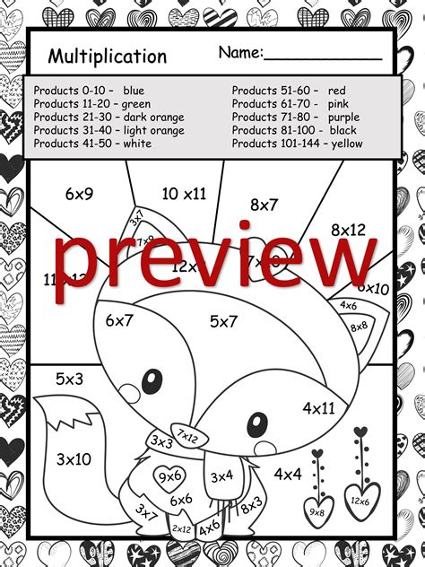 Valentine S Day Multiplication Color By Number Worksheets Grades 3 4 Multiplication Number