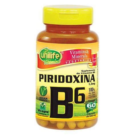 Vitamina B6 60 Cápsulas 500mg Piridoxina Unilife Vitaminas A Z