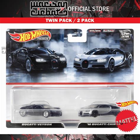 Hot Wheels Premium Twin Pack 2 Pack Bugatti Veyron 16 Bugatti Chiron Shopee Malaysia