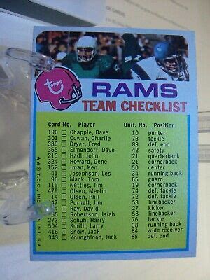 Topps Team Checklists Football Two Asterisk Los Angeles Rams