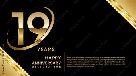 19th Anniversary Celebration. Template design with gold color for ...