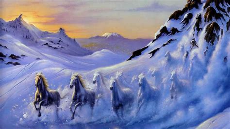 Horse On Snow Covered Mountain Hd Horse Wallpapers Hd Wallpapers Id