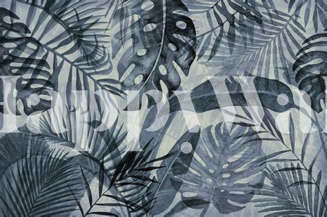 Blue Jungle Tropical Monstera Palm Leaves Wallpaper Happywall