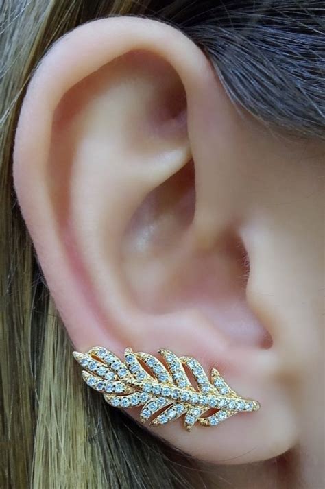 Irean Semijoias Brinco Ear Cuff Folha Toda Cravejada Pedras Micro