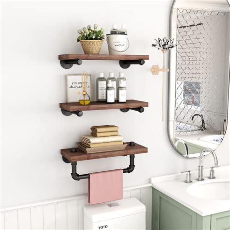 Buy BOSURU Industrial Pipe Bathroom Shelves with Rustic Wood Pipe Shelving for Towel Shelf ...