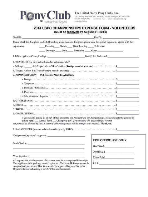 Fillable Online Ponyclub 2014 USPC CHAMPIONSHIPS EXPENSE FORM