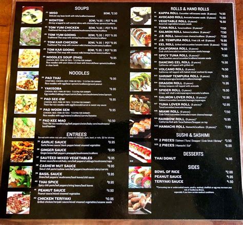 Menu at Thai yo Sushi restaurant, Molalla