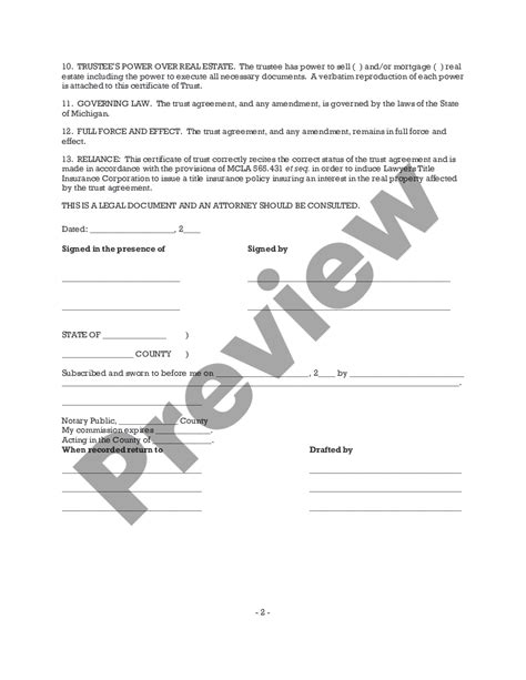 Michigan Certificate Of Trust Certificate Of Trust Michigan Example Us Legal Forms