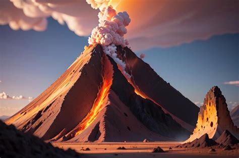 Premium Photo | A volcano with a cloud of smoke coming out of it