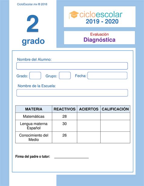 Examen Diagnóstico Segundo Grado 2019 2020 Nombre del Alumno Grado