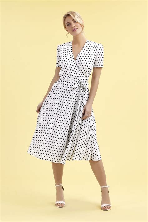 The Pretty Dress Company 1940s Ivory And Black Polka Dot Wrap Dress