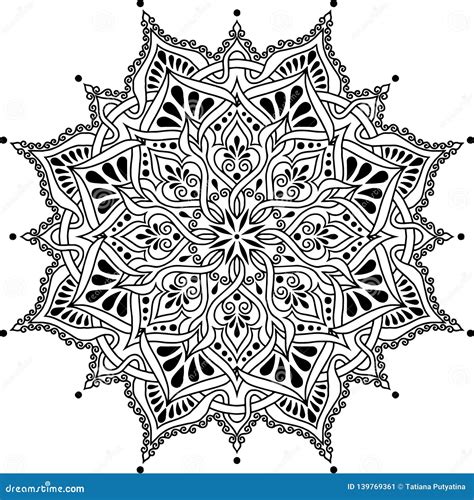 Mandala Pattern Black And White Doodles Sketch Stock Illustration