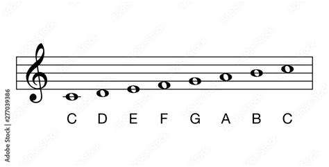 C major scale, full notes. Key of C. Major scale based on C. One of the ...