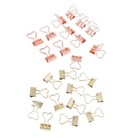 X Mm Gold Rosegold Heart Shapes Foldback Binder Clips Office Paper