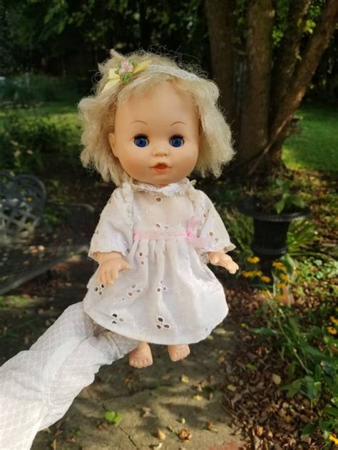 Vintage Hard Plastic Vinyl Blonde Girl Doll Blue Sleep Eyes Etsy
