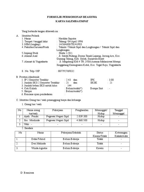 Formulir Permohonan Beasiswa Pdf