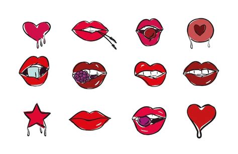 Premium Vector Collection Red Female Lips The Collection Of Womens