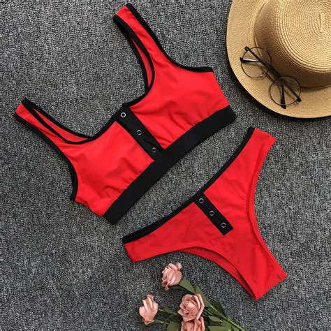 Aliexpress Buy Sexy Solid Patchwork Split Bikini Push Up