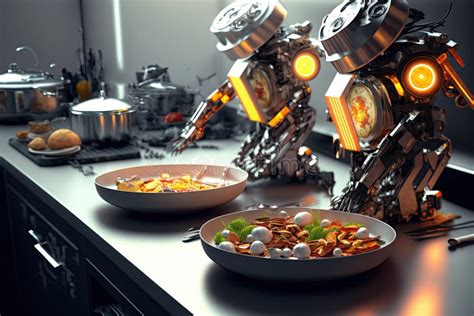 Robotic Assembly Line in Fast Food Restaurant with Matte Stainless ...