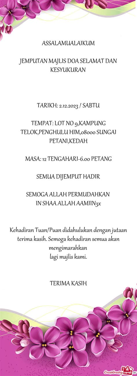 Jemputan Majlis Doa Selamat Dan Kesyukuran Free Cards