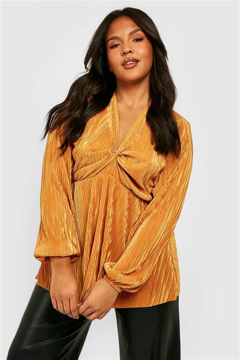 Womens Yellow Plus Plisse Twist Front Smock Top Boohoo Uk