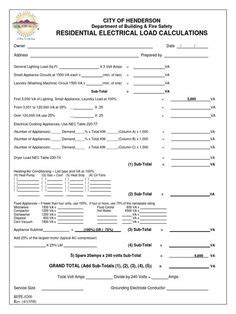 Residential Electrical Load Calculation Worksheet Residential