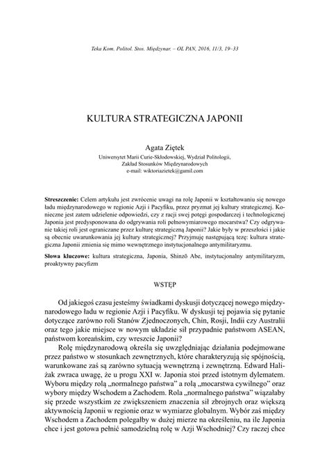 Pdf Kultura Strategiczna Japonii