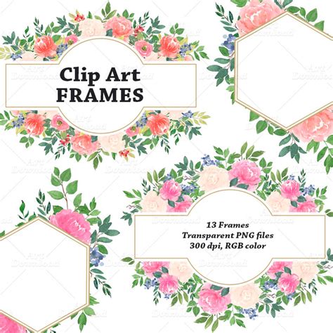 Floral Frames Clip Art, Clipart Frame, Watercolor Floral Frames ...