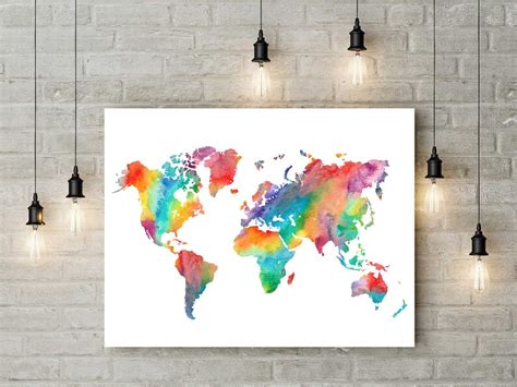 Watercolor World Map 3 Printable World Map Wall Art World Etsy UK