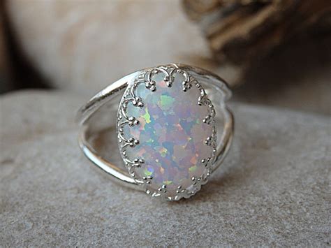 Opal Ring Gemstone Fire Ring White Opal Oval Ring October Etsy