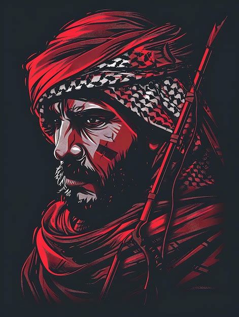 Premium Photo | Palestinian Warrior Portrait With Traditional Keffiyeh and a Tshirt Tattoo Print ...