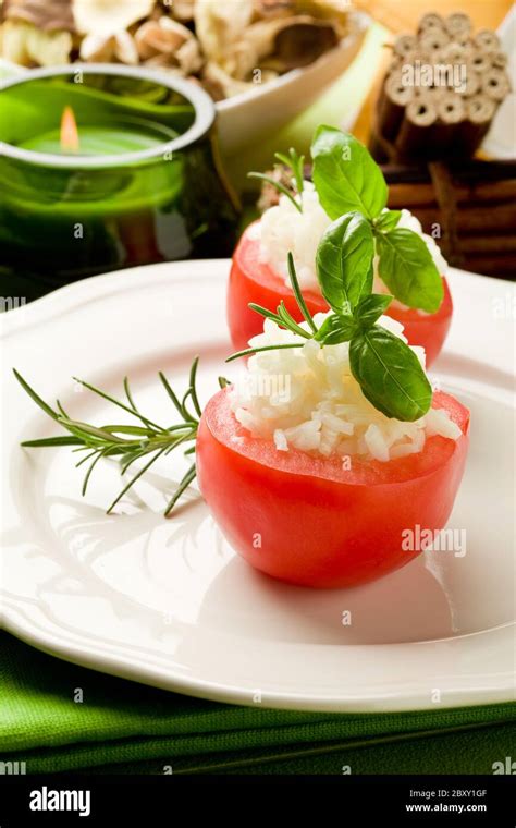 Stuffed Tomatoes with rice Stock Photo - Alamy