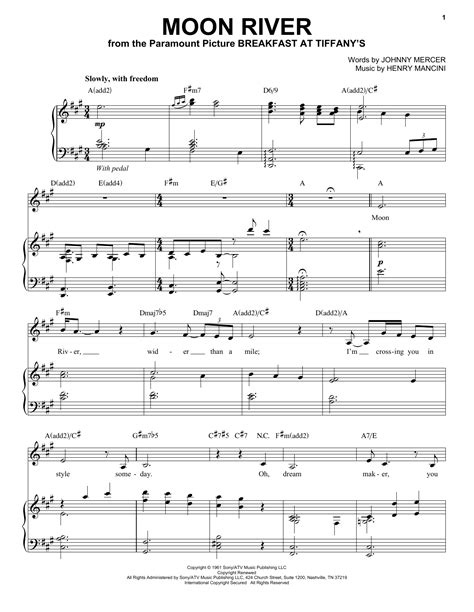 Moon River Piano Vocal Print Sheet Music Now