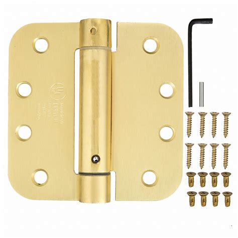 Grainger Approved Spring Hinge With Holes Satin Brass Finish Rounded Corners 4 In X 2 In