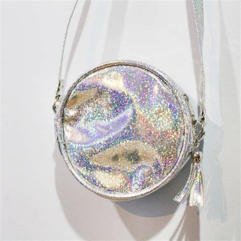 Glitter Holographic Round Bag Hologram Cross Body Purse Silver Pouch Messenger Handbag Shoulder