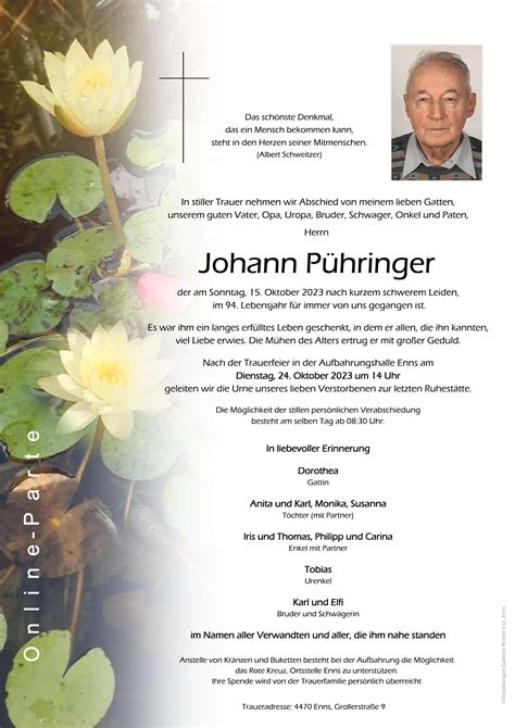 Johann Pühringer Bestattung Brixner Enns