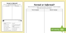 Formal And Informal Language Word Mat Ks English Spag